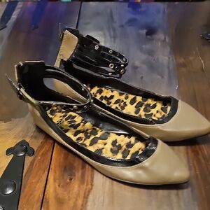 Charlotte Russe Tan and Black Flats with Leopard Insole